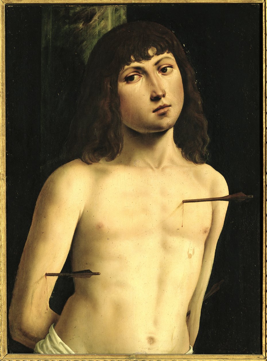 Saint Sebastian, ca. 1490-tallet (tempera på panel) av Lorenzo Costa