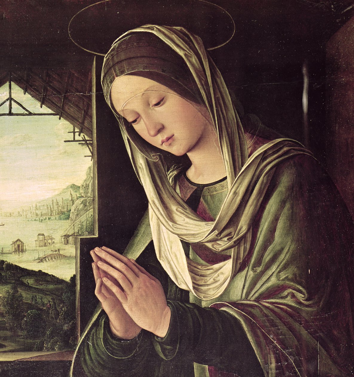 The Nativity, ca. 1490 (detalj av 201617) av Lorenzo Costa