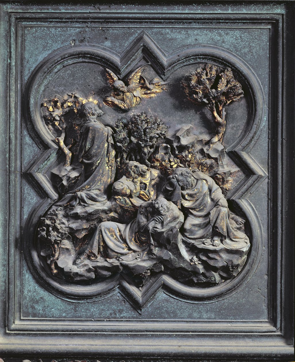 Agony in the Garden, trettende panel av norddørene til dåpskapellet i San Giovanni, 1403-24 (bronse) av Lorenzo Ghiberti