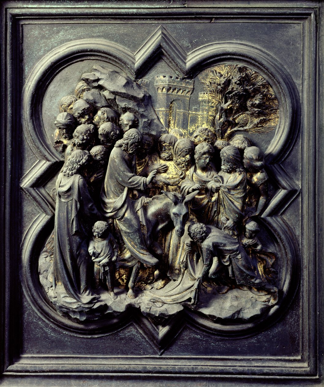Jesu inntog i Jerusalem, ellevte panel av norddørene til dåpskapellet i San Giovanni, 1403-24 (bronse) av Lorenzo Ghiberti