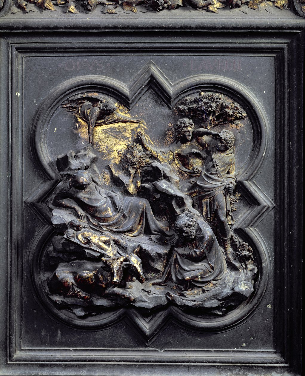 The Nativity, andre panel av norddørene til dåpskapellet i San Giovanni, 1403-24 (bronse) av Lorenzo Ghiberti