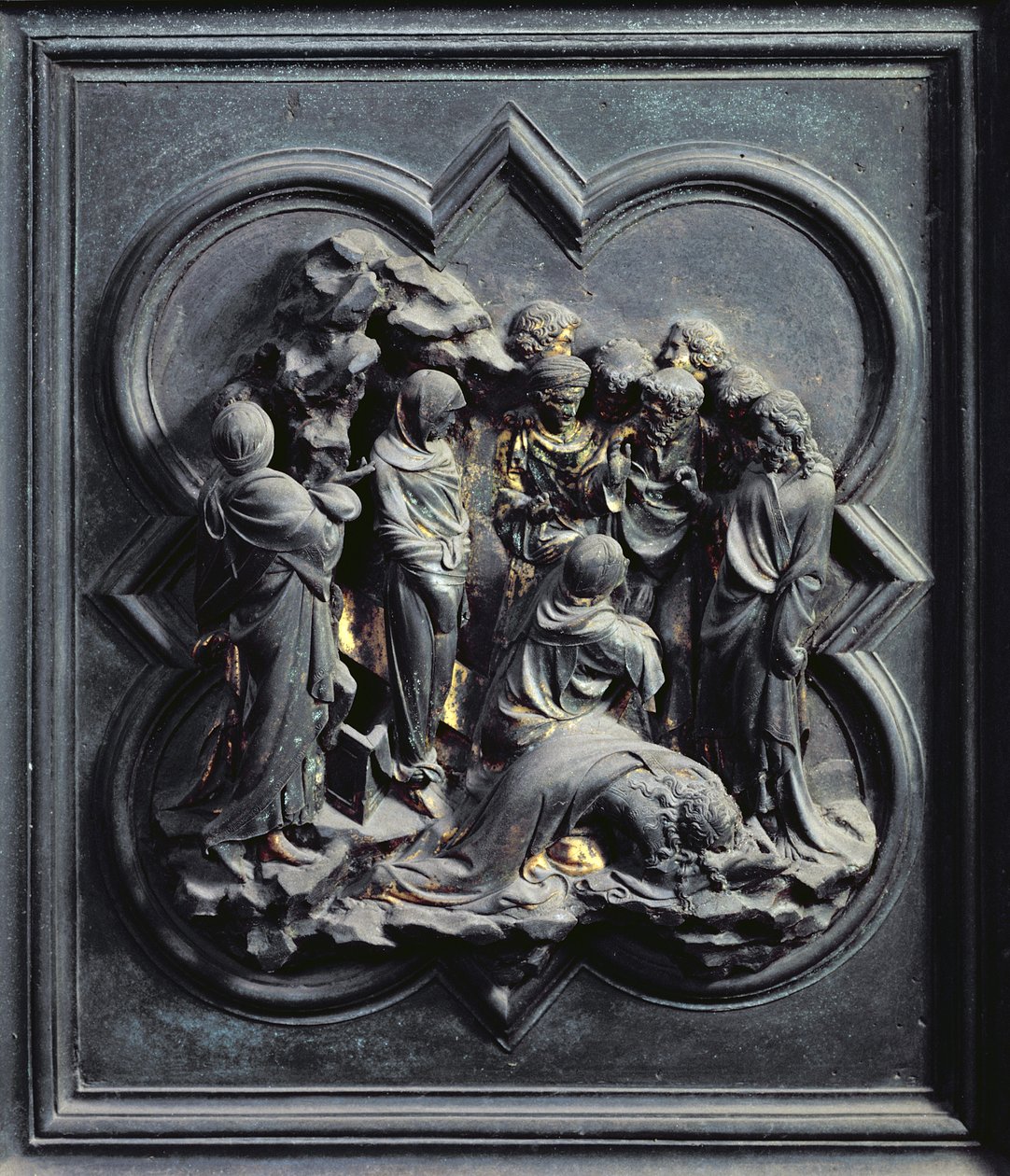 The Raising of Lazarus, tiende panel av norddørene til dåpskapellet i San Giovanni, 1403-24 (bronse) av Lorenzo Ghiberti