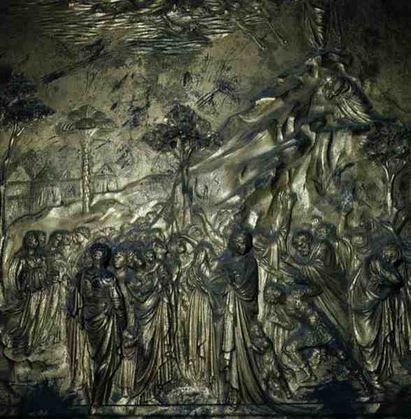 Historien om Moses på Sinai-fjellet, detalj fra Paradisets dører, 1425-52 (bronse) av Lorenzo Ghiberti