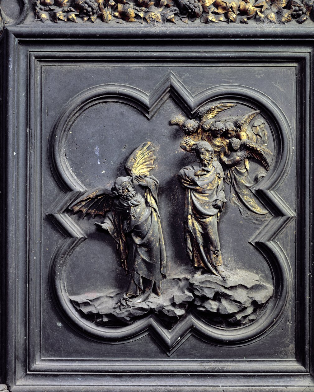 The Temptation of Christ, sjette panel av norddørene til dåpskapellet i San Giovanni, 1403-24 (bronse) av Lorenzo Ghiberti