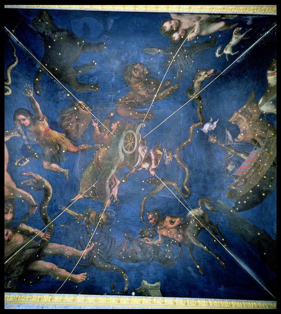 Tegn på dyrekretsen, detalj fra taket på Sala dello Zodiaco, 1579 av Lorenzo Costa