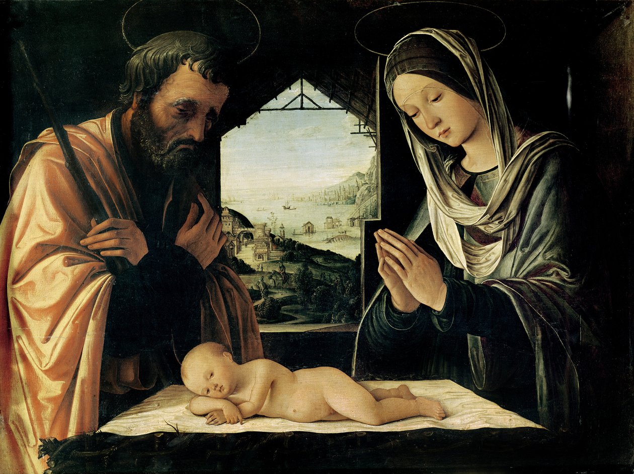 Fødselen, ca. 1490 av Lorenzo Costa