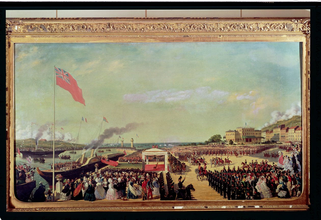 Napoleon III (1808-73) tok imot dronning Victoria (1819-1901) ved havnen i Boulogne, 18. august 1855, 1856 av Louis Armand