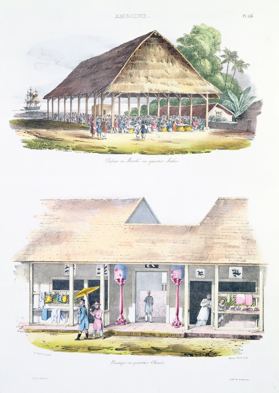 Basar eller marked i det malaysiske distriktet, og butikker i det kinesiske distriktet, fra 