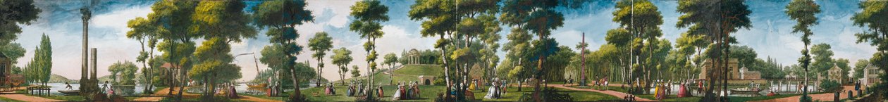 Figurer som går i et parkland av Louis Carrogis dit Carmontelle