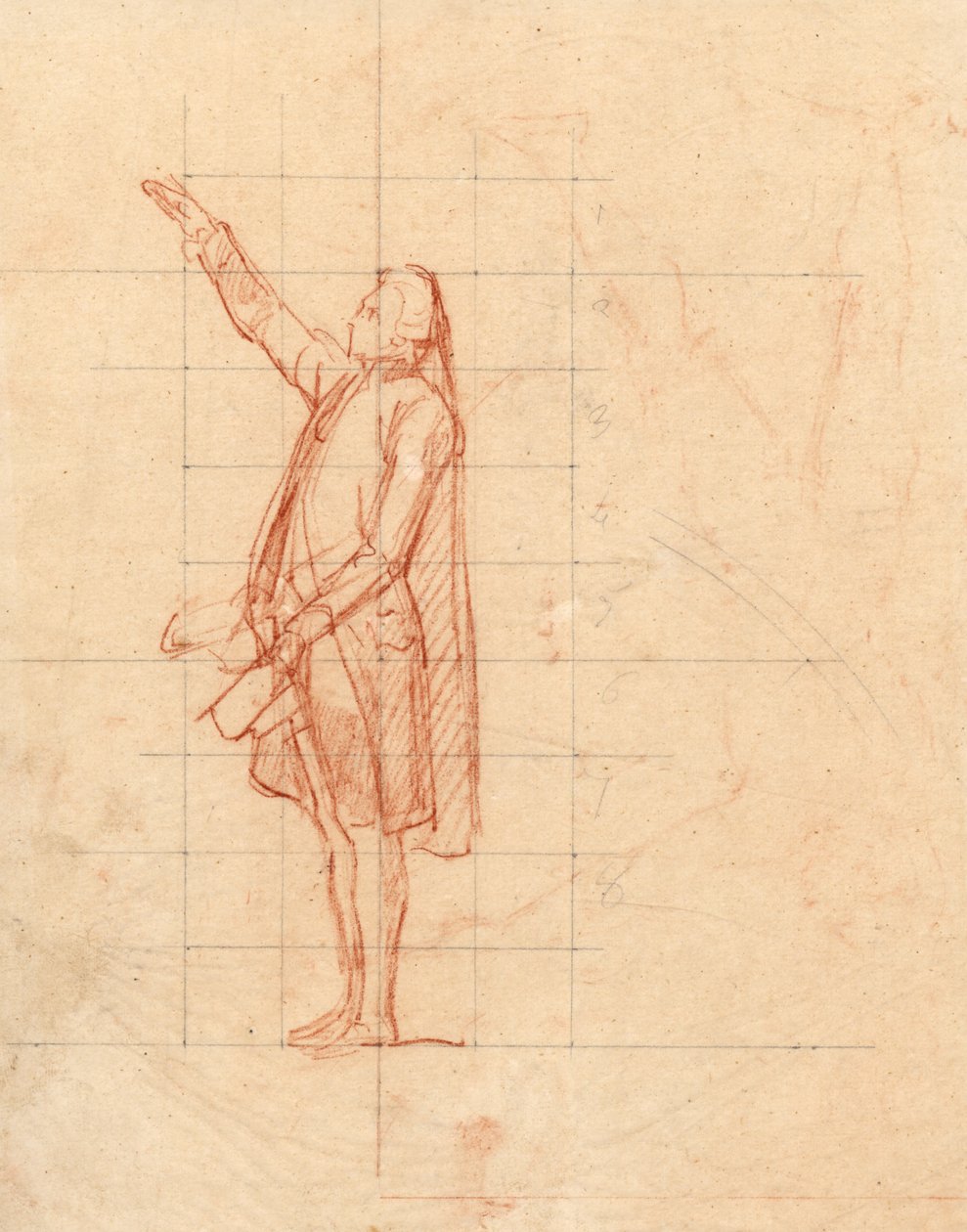 Studie for Tennisbaneeden (rødt kritt på papir og svart bly på kalkerpapir) av Louis Charles Auguste Couder