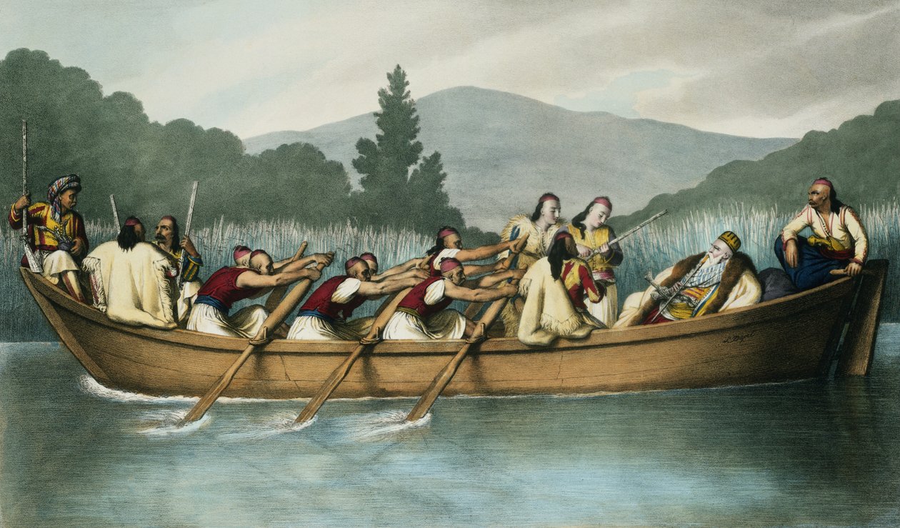 Ali Pasha (1741-1822) av Janina på jakt ved Butrintosjøen i mars 1819, gravert av Mlle. Formentin, 1825 av Louis Dupré