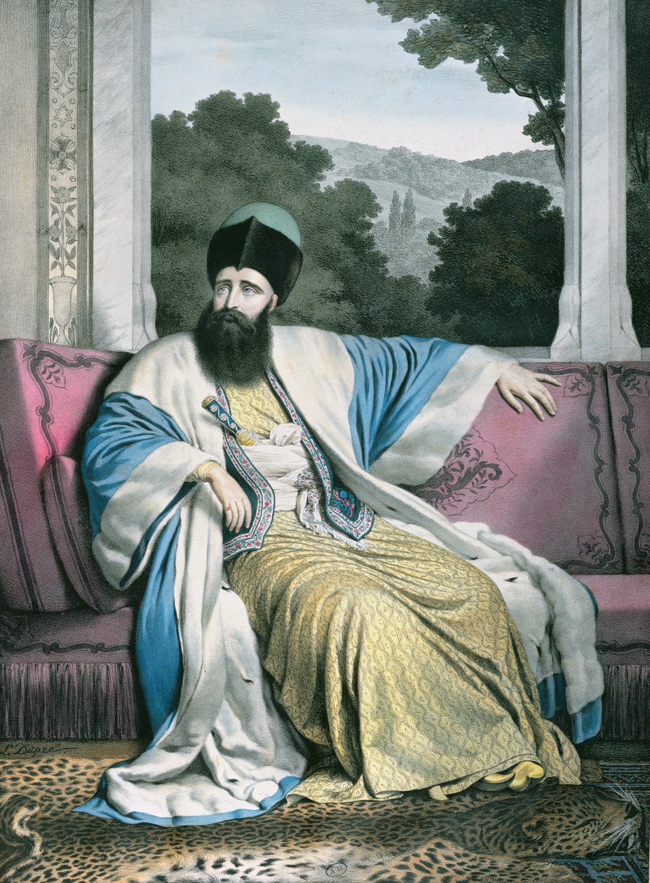 Michael Soutzo (Mihai Sutu), prins av Moldavia 1819-21, gravert av Lemercier for 