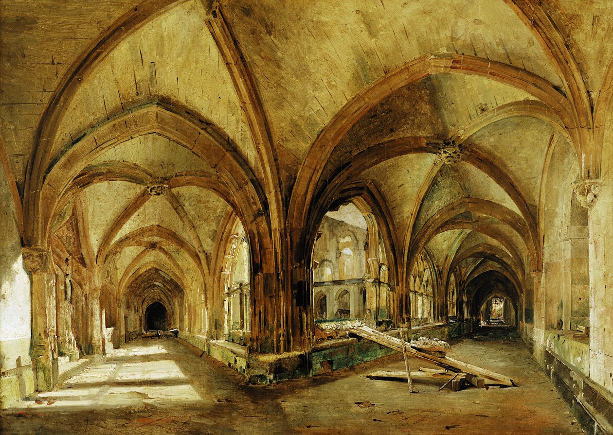 The Cloisters of St. Wandrille, ca. 1825-30 av Eugene Isabey