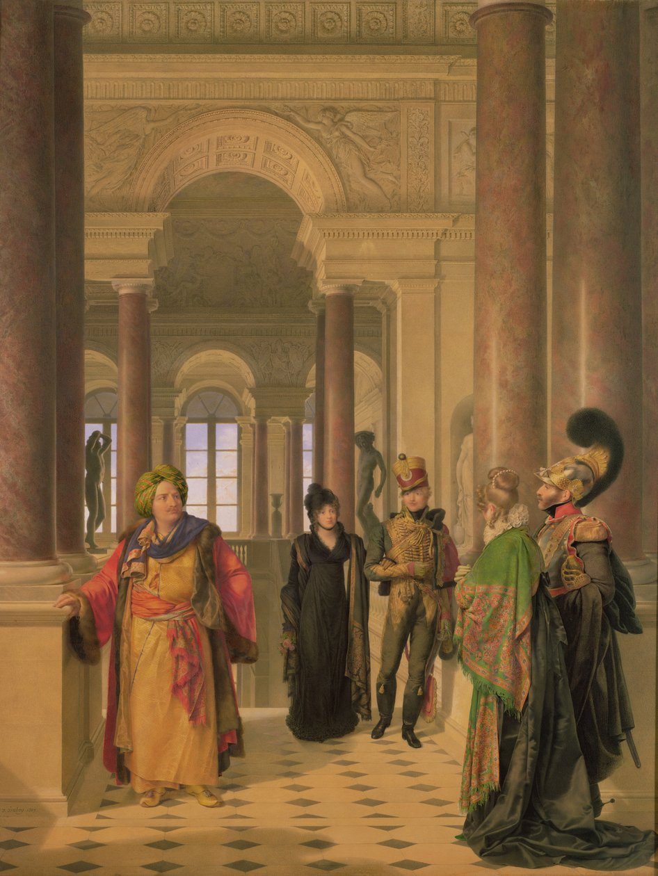 Hovedtrappen til Louvre, 1817 av Eugene Isabey