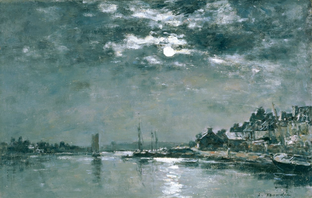 Månebelyst havlandskap av Eugene Louis Boudin