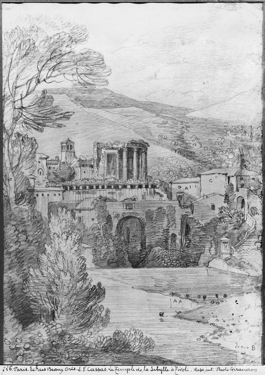 Sibyllens tempel, Tivoli (svart blyant på papir) av Louis Francois Cassas