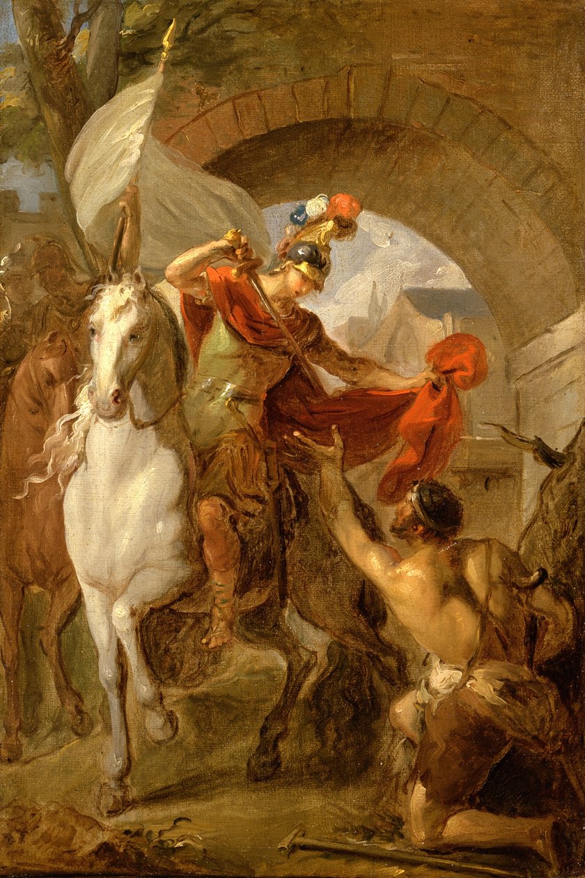Saint Martin deler frakken sin med en tigger, ca. 1737 av Louis Galloche