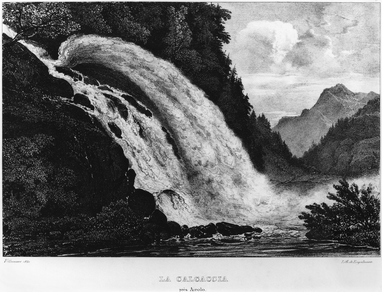 Utsikt over Calcaccia-fossen, 1831 av Louis Jules Frederic Villeneuve