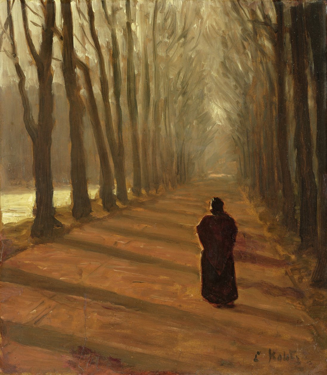 Avenue ved Kuechengraben i Karlsaue Park, Kassel (olje på papp) av Louis Kolitz