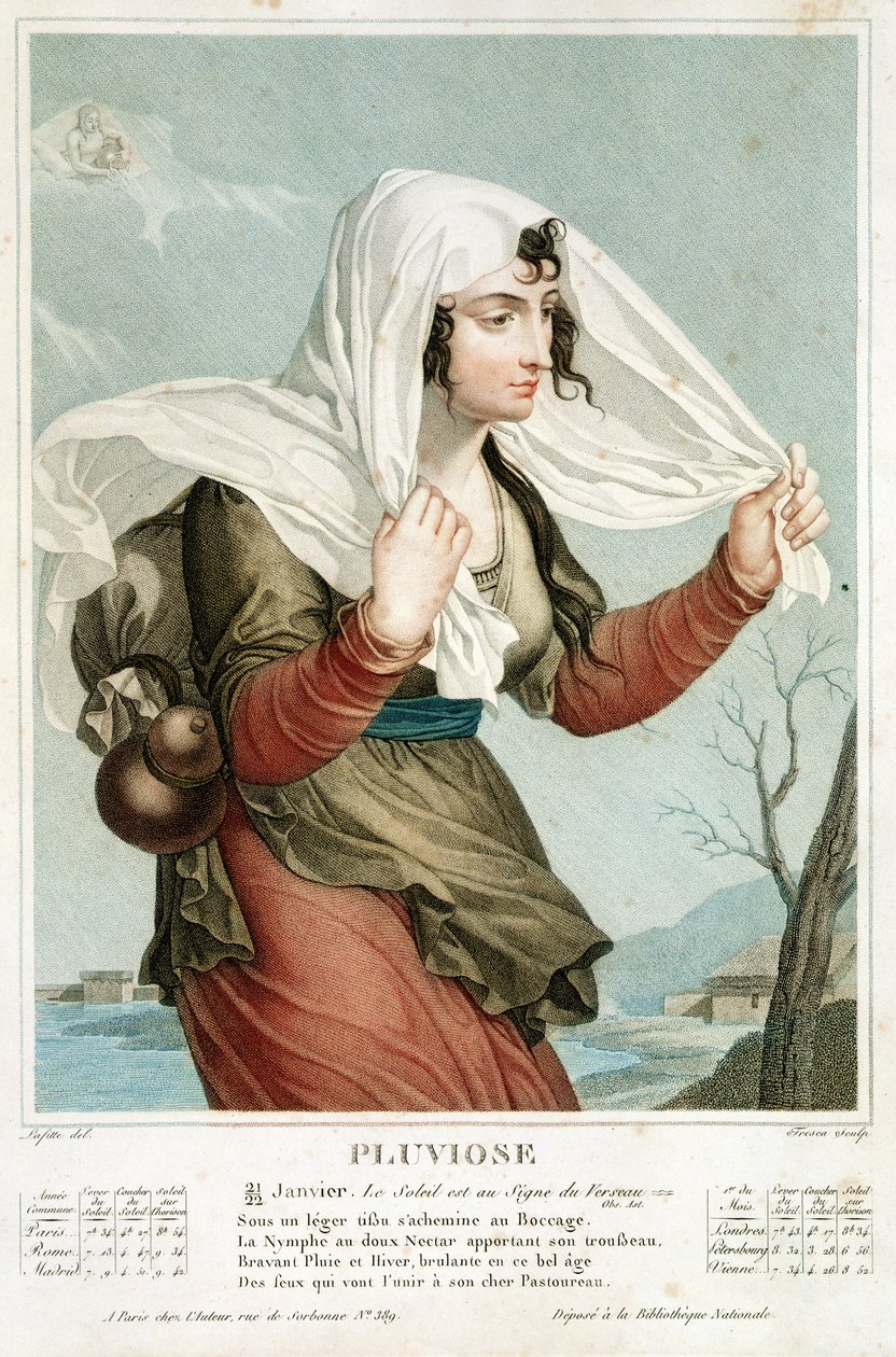 Pluviose (januarfebruar) femte måned i den republikanske kalenderen, gravert av Tresca, ca. 1794 av Louis Lafitte