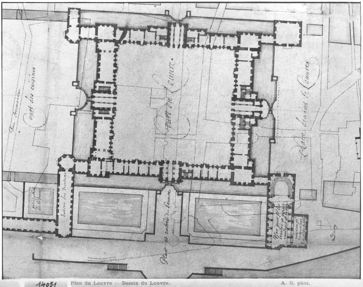 Design for de østlige bygningene til Louvre, fra 'Recueil du Louvre', bind 1, fol.21 av Louis Le Vau