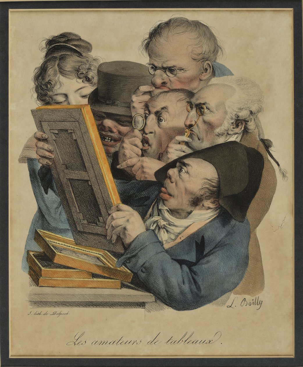 Les Amateurs de Tableaux, 1823 (håndfarget litho) av Louis Leopold Boilly