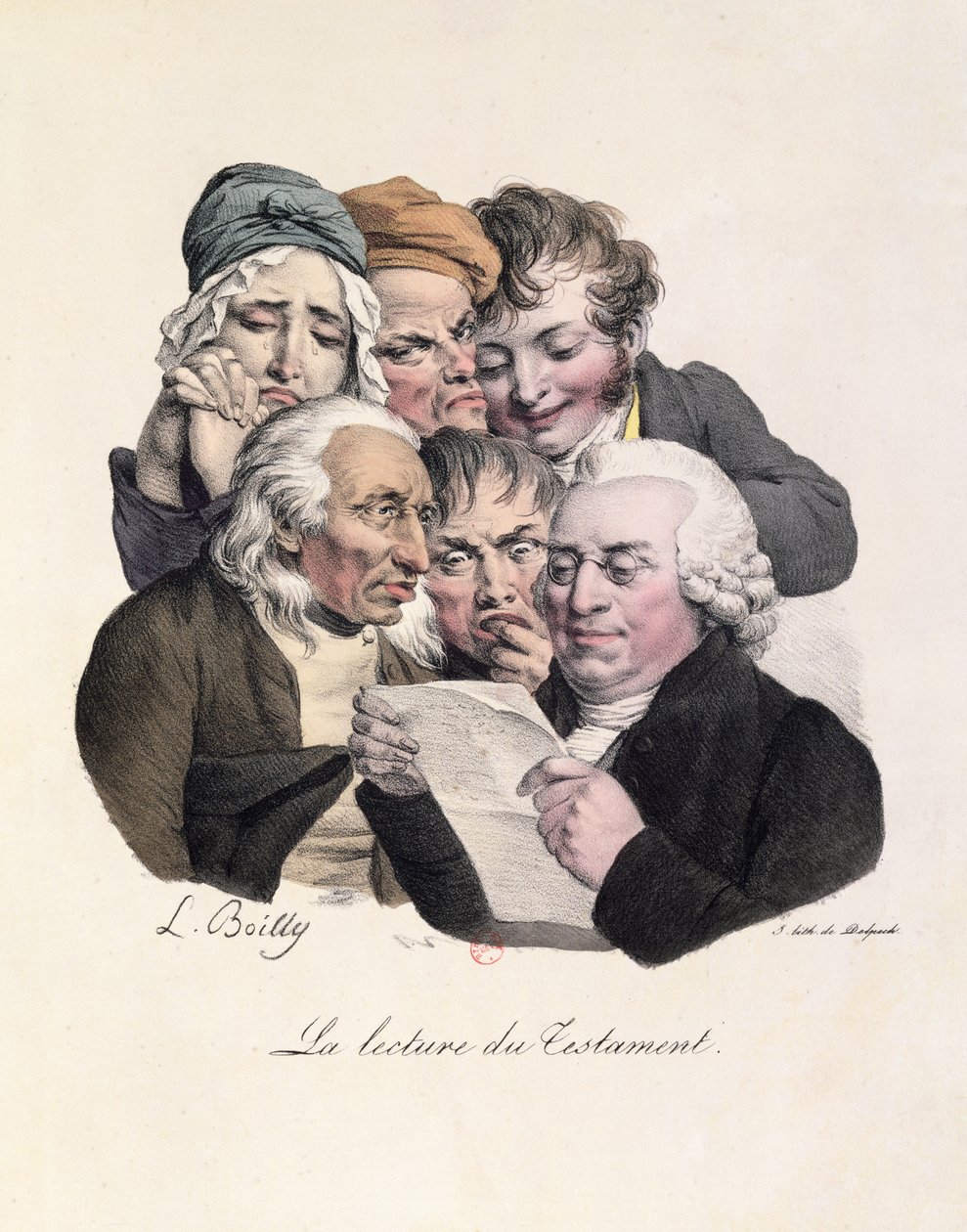 Reading the Will, gravert av Francois Seraphin Delpech (1778-1825) av Louis Leopold Boilly