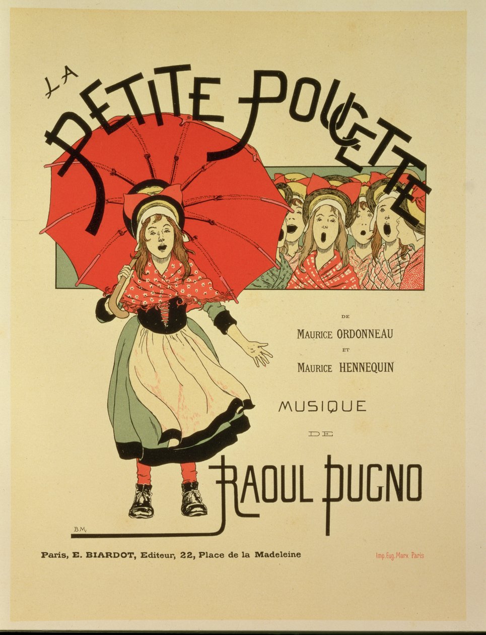 Reproduksjon av en plakat som annonserer operetten 'La Petite Poucette', 1891 av Louis Maurice Boutet de Monvel