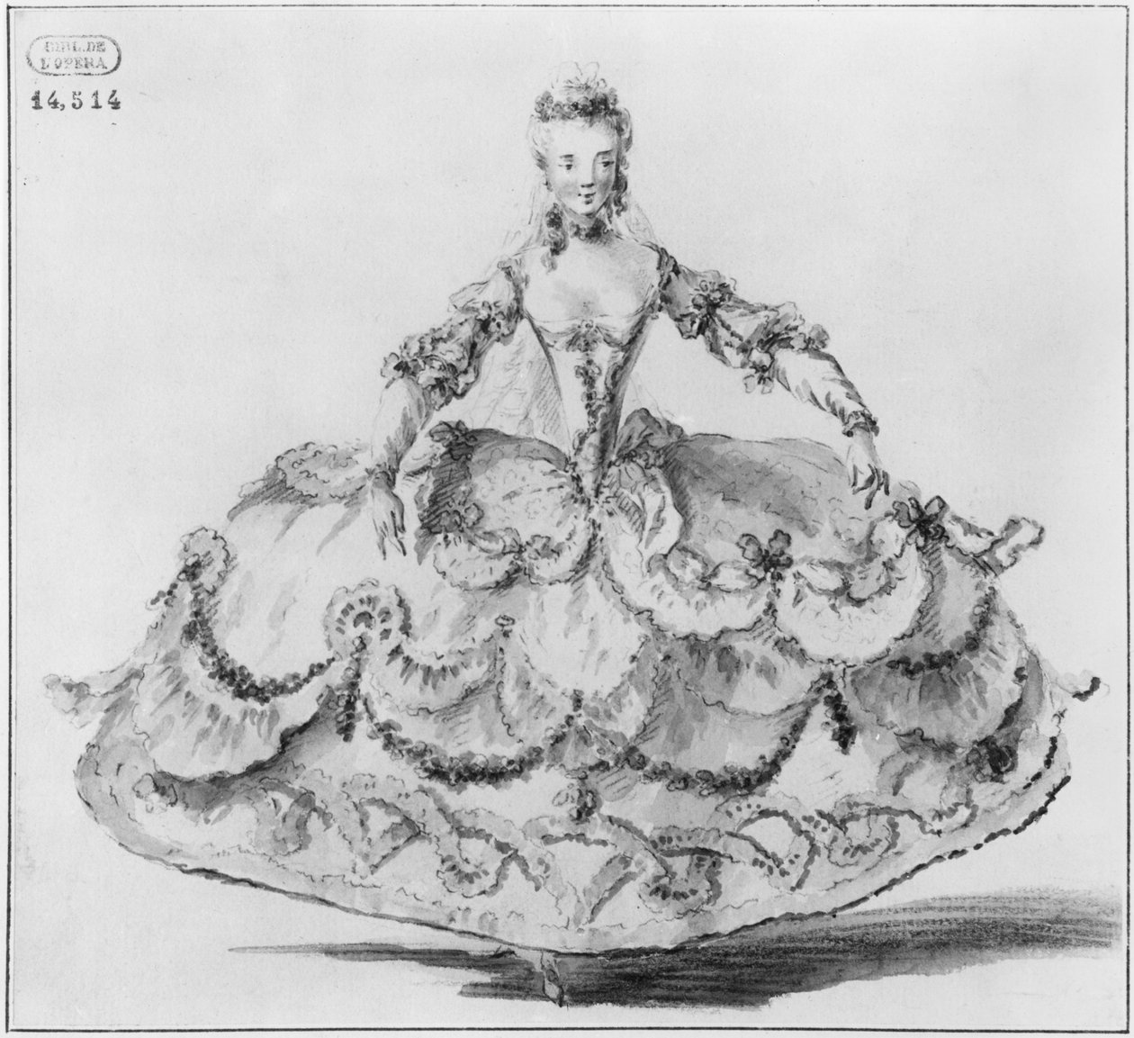 Miss Marie Salle (penn og wc på papir) av Louis Rene Boquet