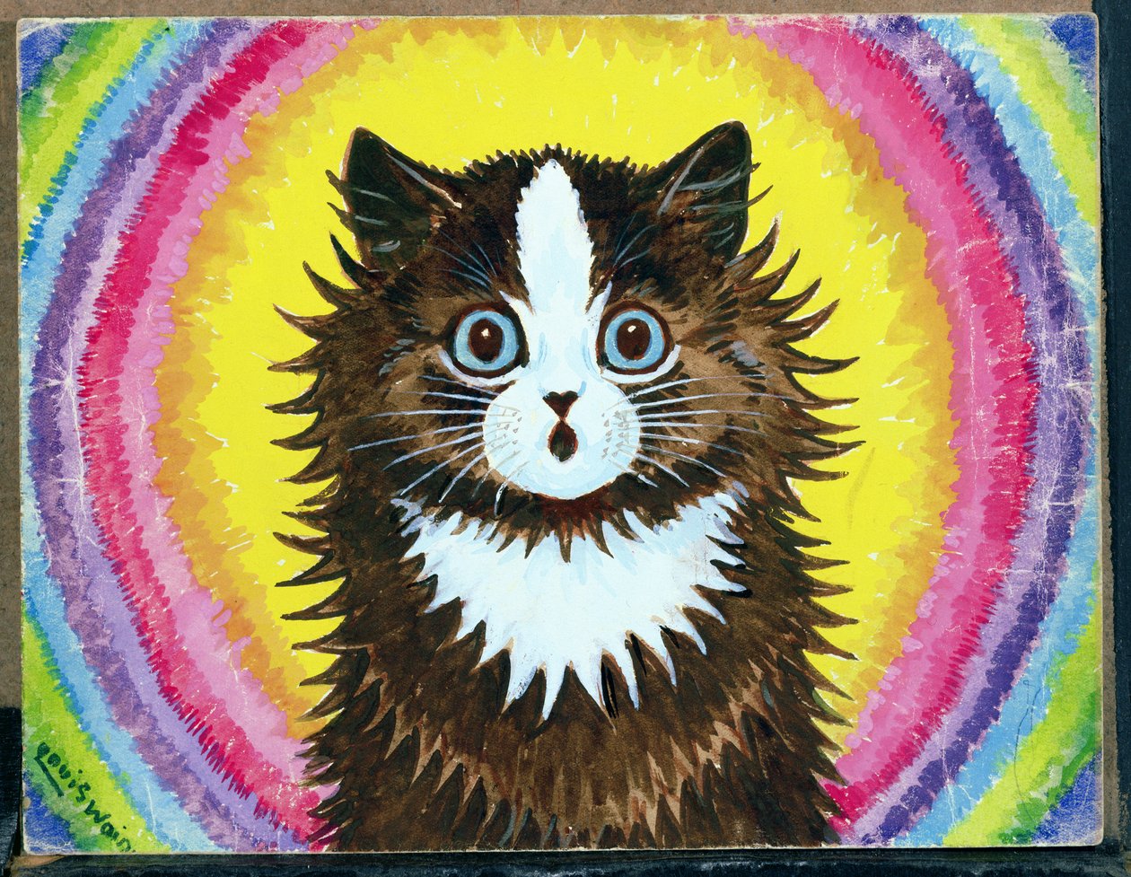 Cat in a Rainbow (wc og gouache på papir) av Louis Wain