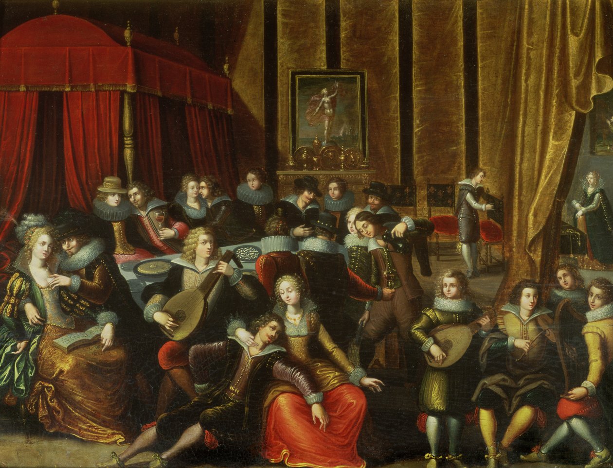 Scene Galante i et slott (panel) av Louis de Caullery