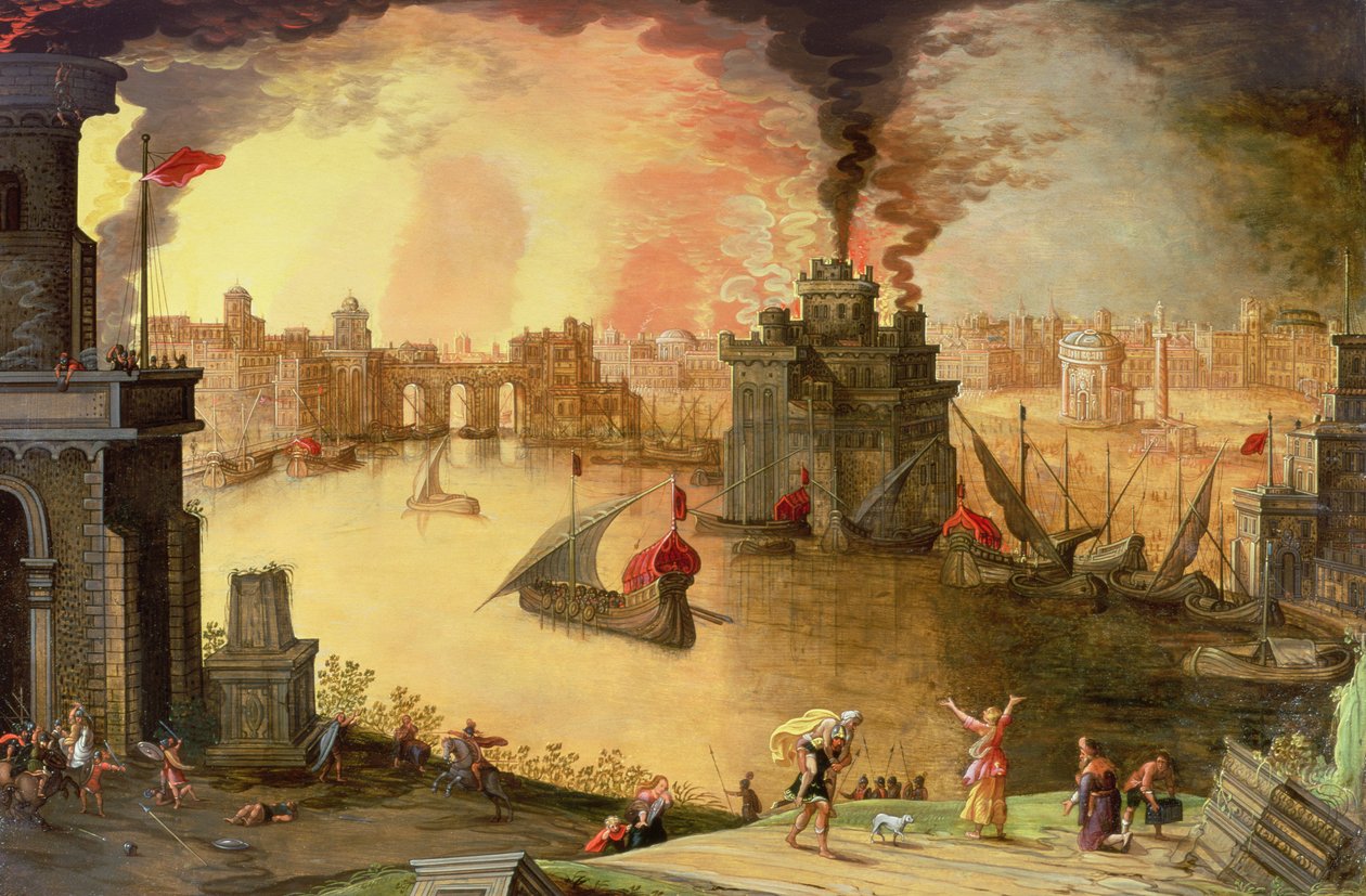 The Burning of Troy (panel) av Louis de Caullery
