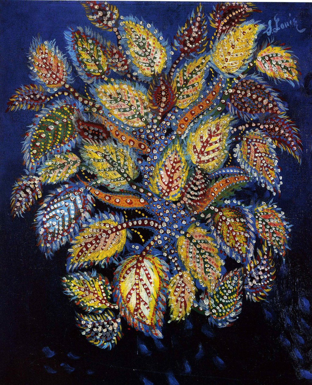 Flekkede blomster på en blå mark, 1929. av Louis