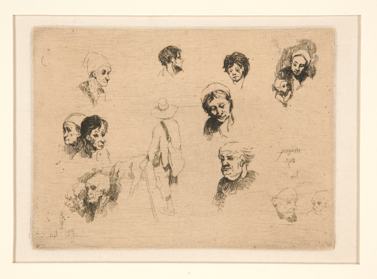 Ulike skisser, hoder av Louis Adolphe Hervier