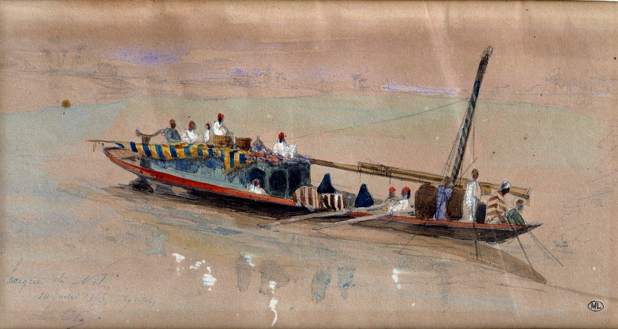 Båt på Nilen (10. juli av Louis Amable Crapelet