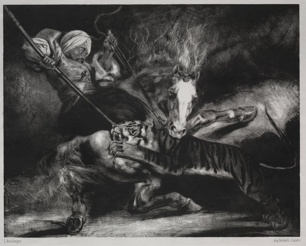 Et angrep fra en tiger av Louis Candide Boulanger