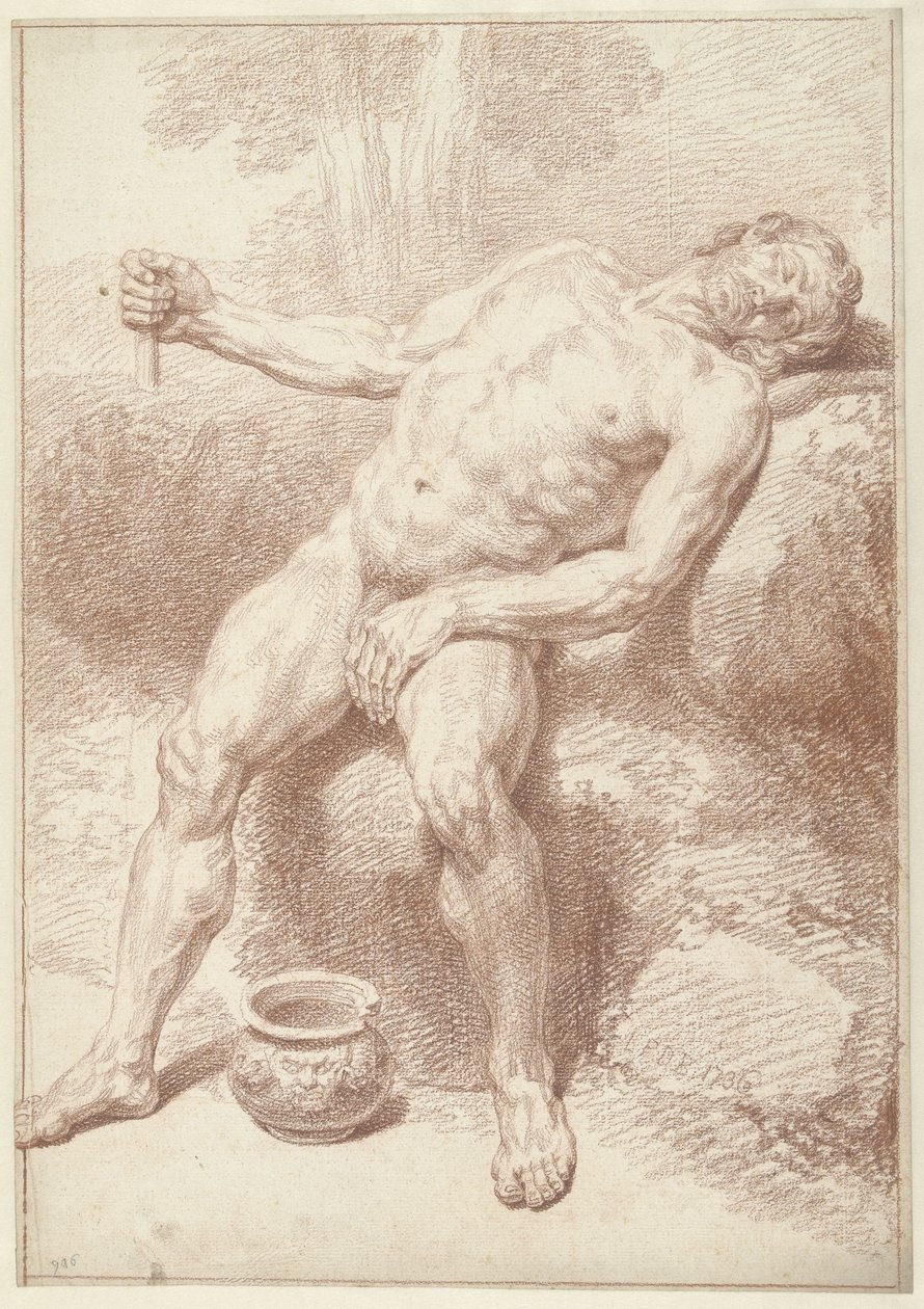 Mann naken, sittende, tilbakelent av Louis Fabritius Dubourg