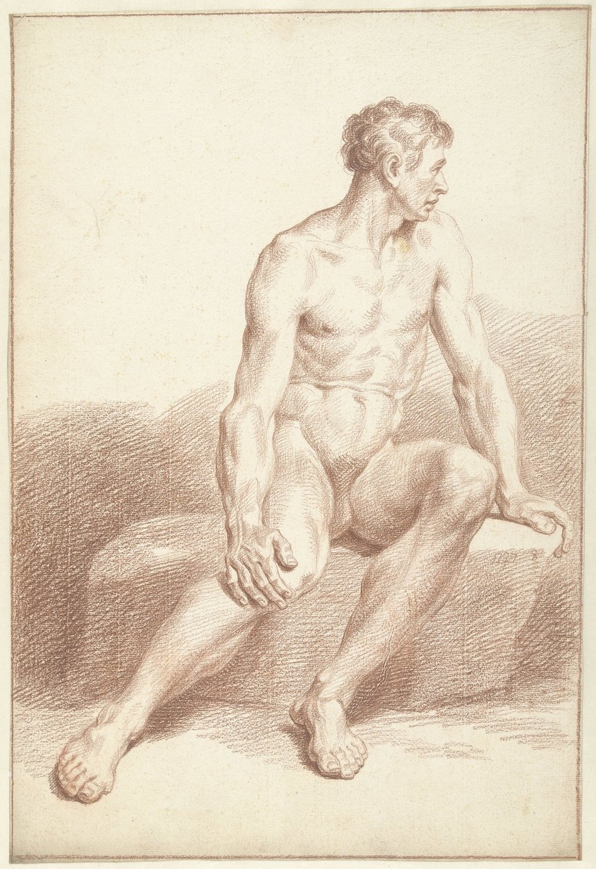 Mann naken, sittende, vendt mot høyre av Louis Fabritius Dubourg