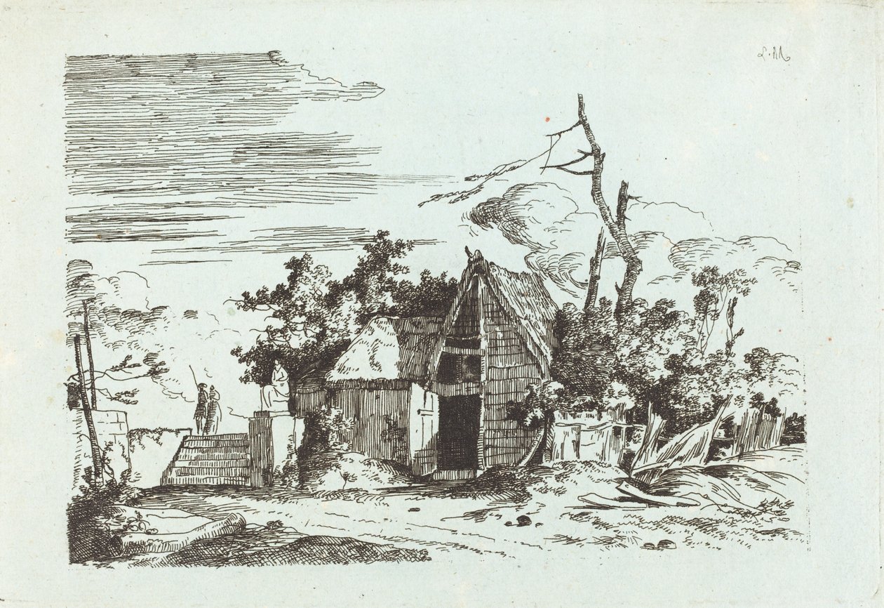 En rustikk låve av Louis Gabriel Moreau the Elder