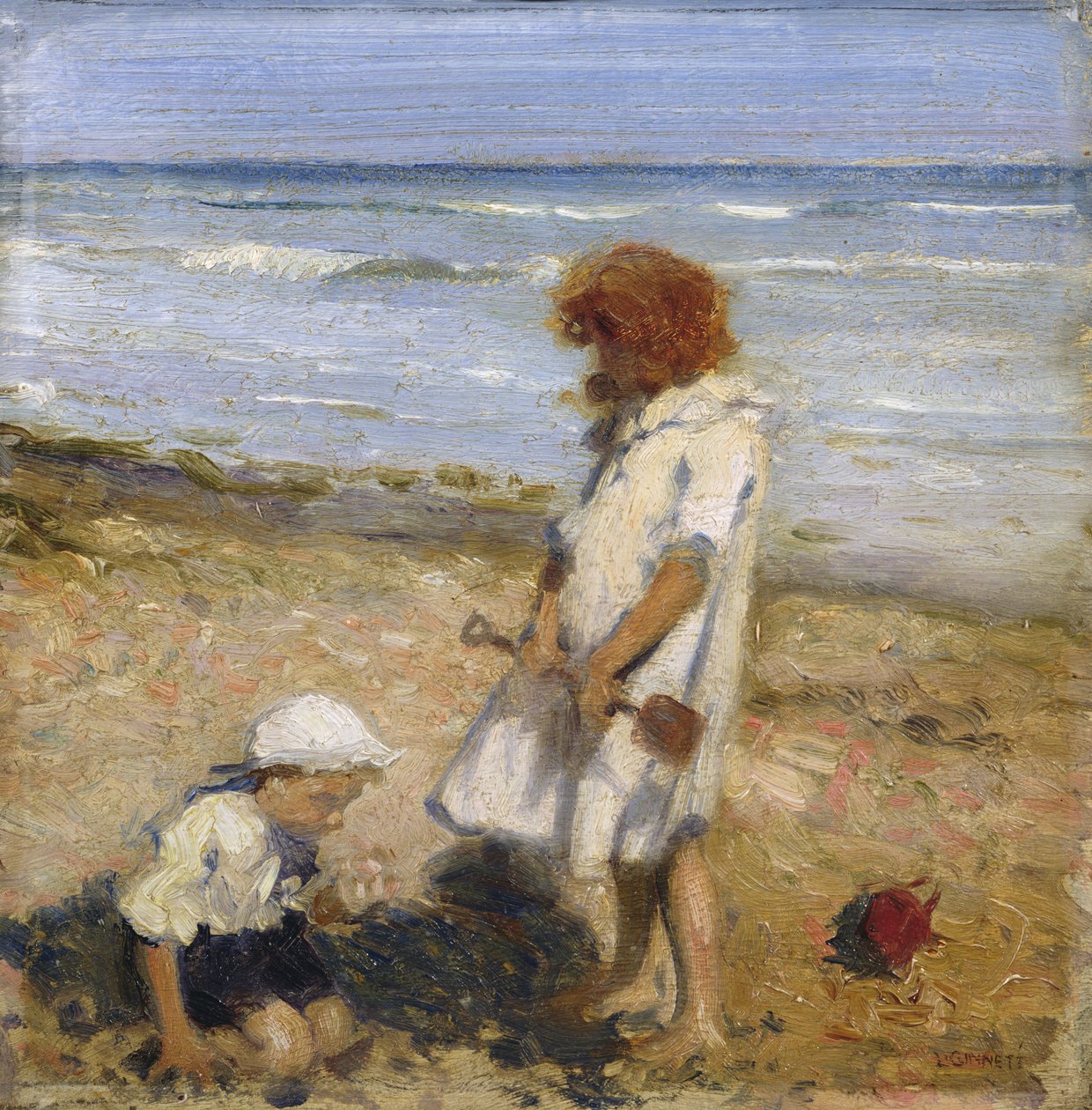 Playing on the Beach (olje på lerret) av Louis Ginnett