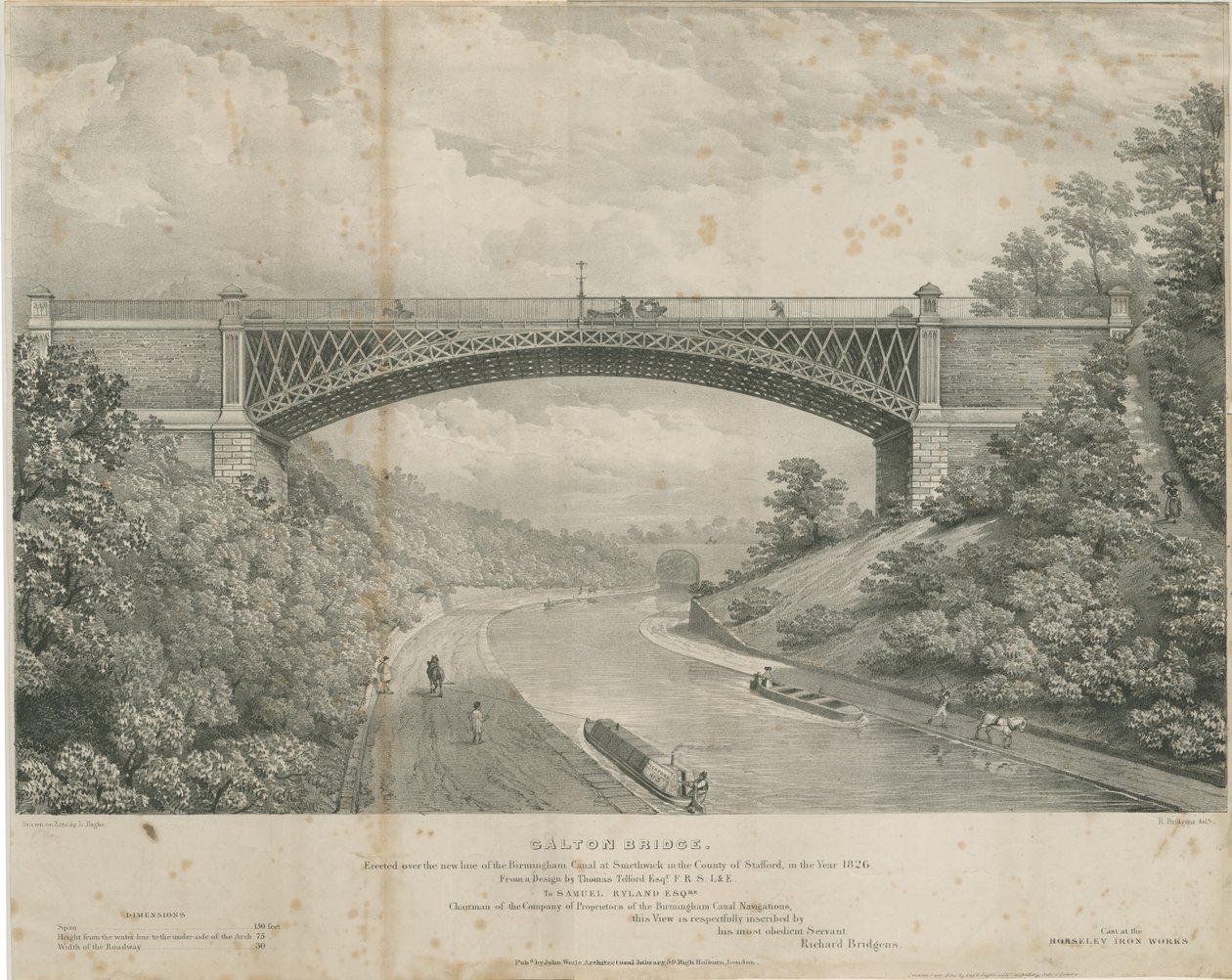 Calton Bridge: sink litografi, nd [1826] av Louis Haghe