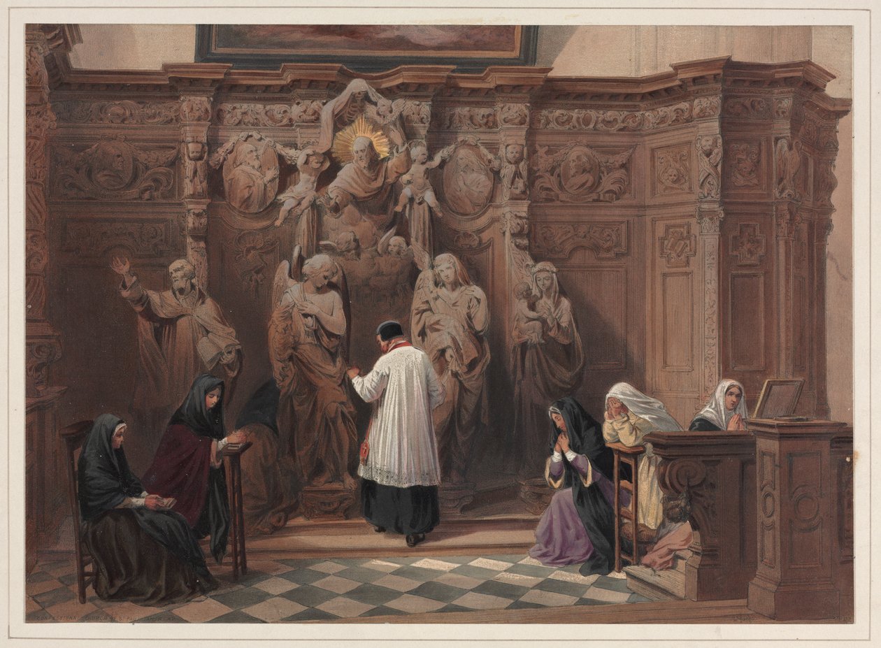 Confessional, St. Paul Church, Antwerpen, 1838. av Louis Haghe