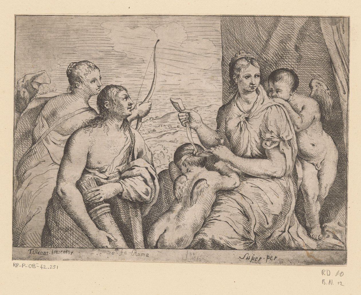 Venus binder for øynene for Amor av Louis I Boullogne