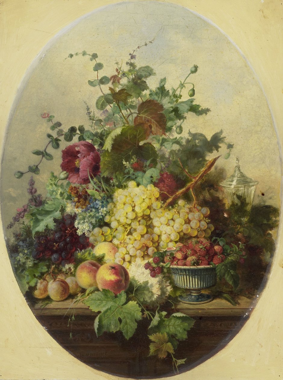 Stilleben med frukt og blomster av Louis Martinet