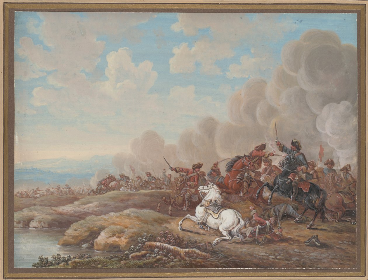 Kavalerikamp ved en elv av Louis Nicolas van Blarenberghe