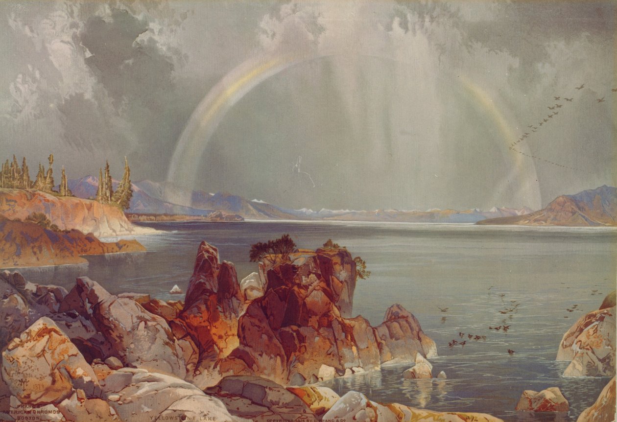 Yellowstone Lake, ca. 1875 (kromolitografi) av Louis Prang