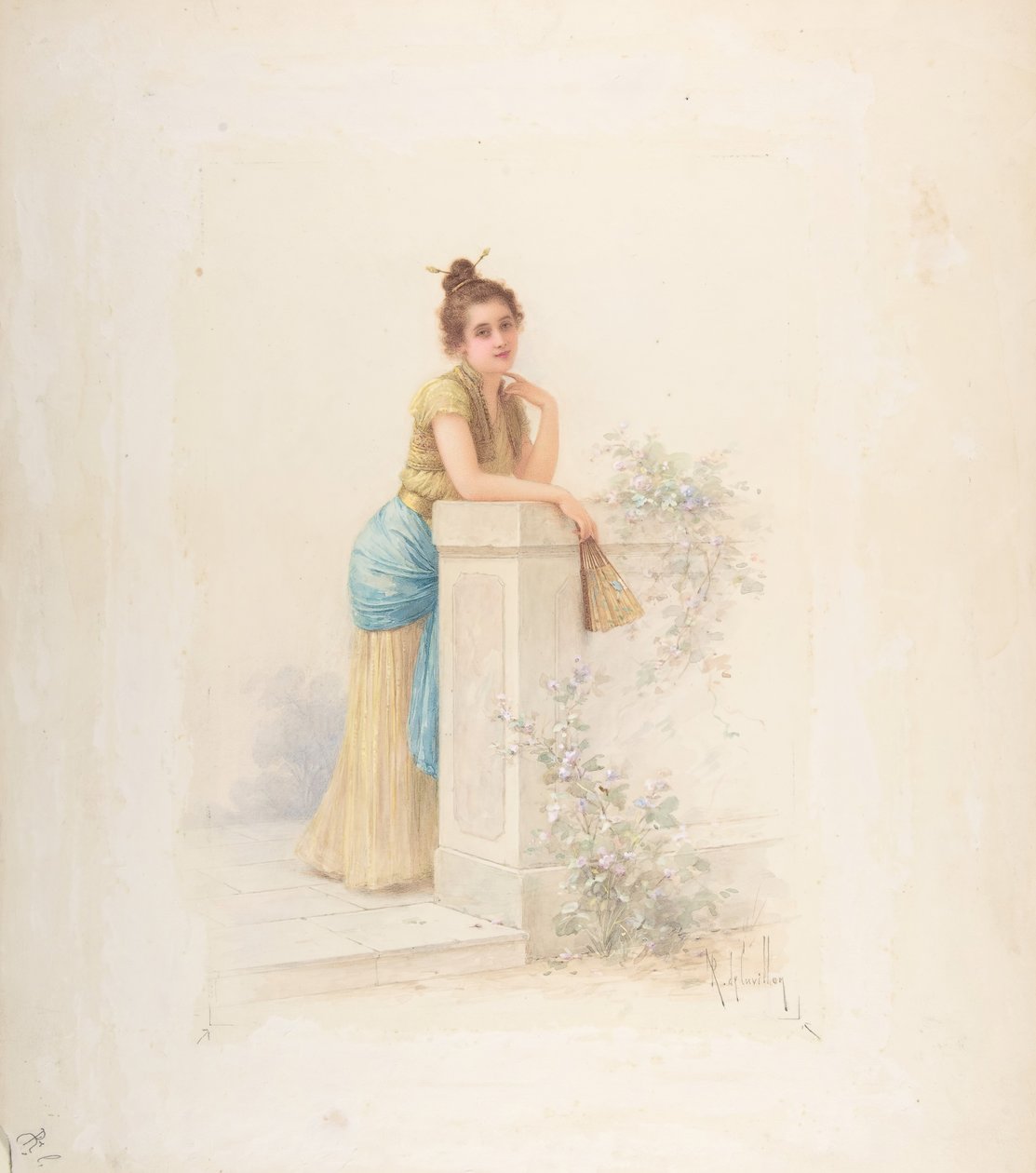 Dame med fan, n.d.. av Louis Robert Cuvillon