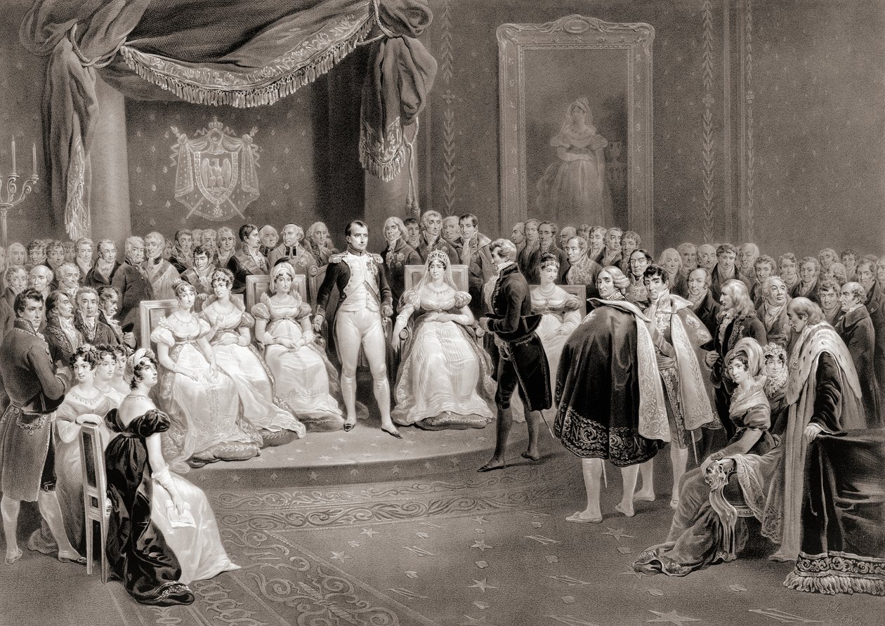 Napoleon og hoffet hans. (skrive ut) av Louis Stanislas (after) Marin Lavigne