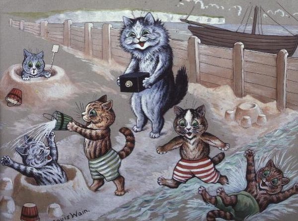 Katter som bader i havet av Louis Wain