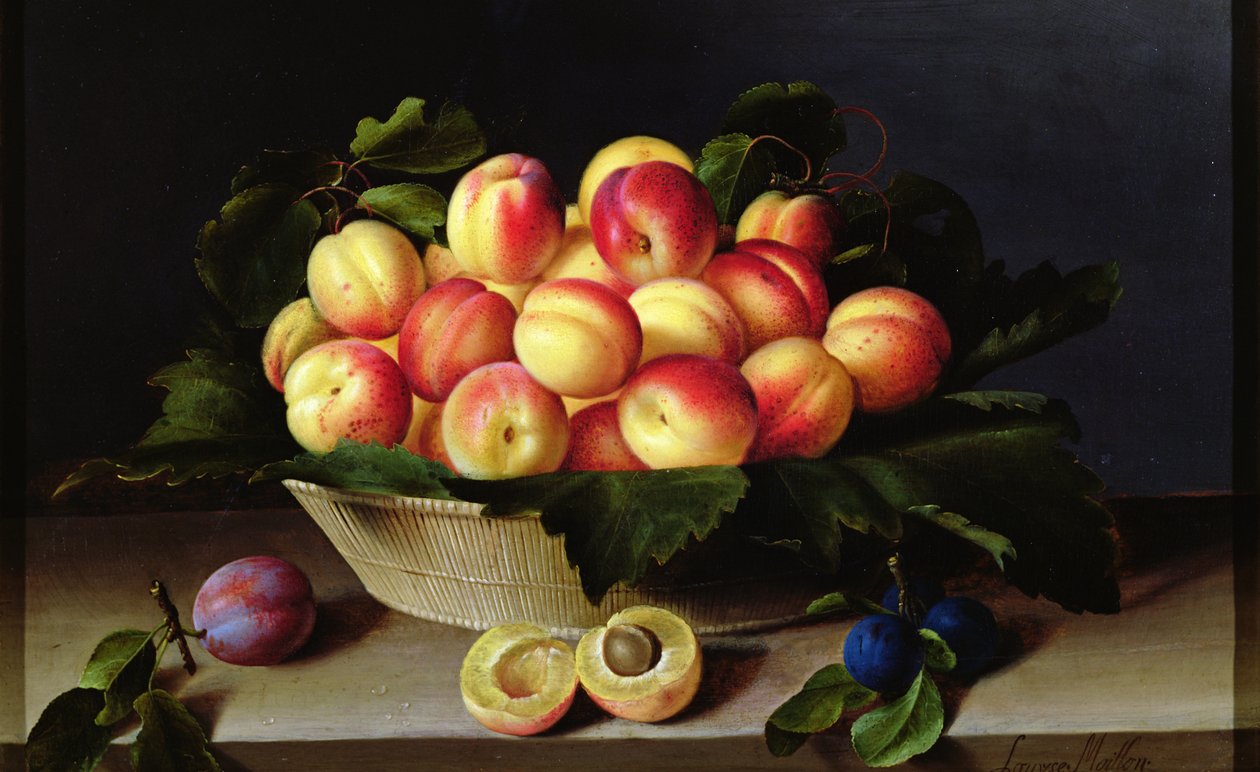Kurv med aprikoser, 1634 av Louise Moillon
